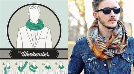 男士圍巾圍脖式圍法