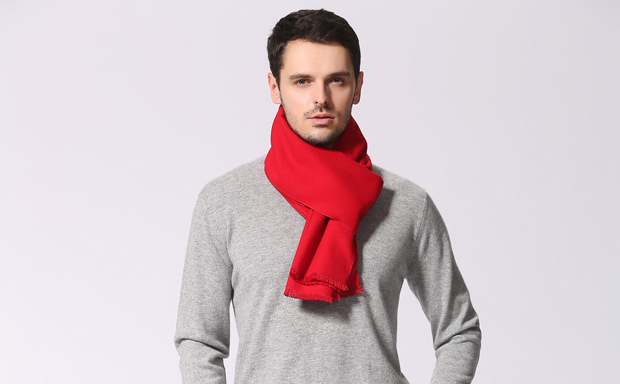 真絲拉絨紅圍巾