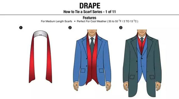 掛脖式男士圍巾圍法